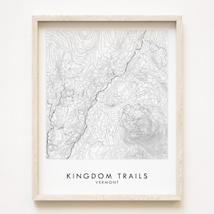 Kingdom Spuren VERMONT Handgezeichnete topografische Karte Zeichnung (Kunstdruck) Wanderer Mountainbiker Abschlussfeier Hochzeitsgeschenk Abenteuer Karte Wand