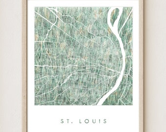 ST. LOUIS Map Urban Fabric Watercolor Texture Painting Missouri City Plan (Art Print) Graduation Wedding Anniversary Travel Gift grass