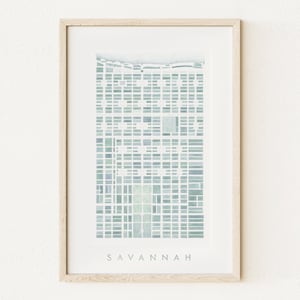SAVANNAH kaart aquarel print GEORGIË stadskaart blokplan (Art Print) huwelijkscadeau verjaardag SCAD afstuderen makelaar Lowcountry kunst aan de muur