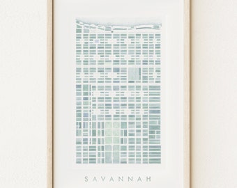 SAVANNAH Map Watercolor Print GEORGIA City Map Block Plan (Art Print) Wedding Gift Anniversary SCAD Graduation Realtor Lowcountry Wall Art