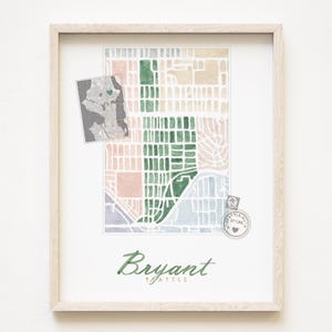BRYANT Seattle-buurtkaart aquarel print WASHINGTON City Block Plan (Art Print) Pacific Northwest Puget Sound muur lokaal decor