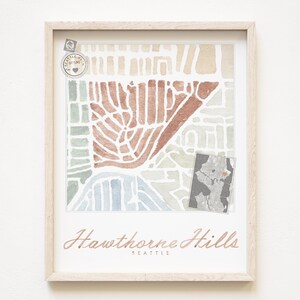 HAWTHORNE HILLS Seattle buurt kaart aquarel print WASHINGTON City Block Plan (Art Print) Downtown Seattle kaart muur lokale makelaar