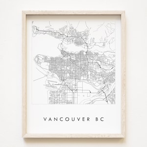 VANCOUVER carte de la Colombie-Britannique dessinée à la main carte des rues de la C.-B. Canada dessin noir et blanc (impression d'art) mariage anniversaire remise des diplômes voyage