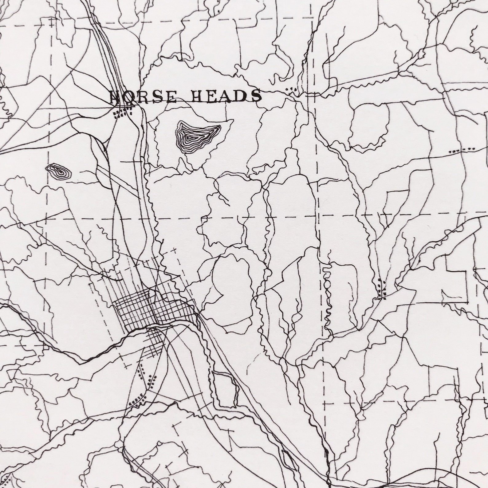 HORSEHEADS New York Map Drawing Black and White Art Print Etsy