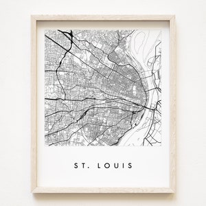 ST LOUIS Missouri Karte Strassenkarte Zeichnung Schwarzweiss (Kunstdruck) Waldpark Hochzeitstag Washington Universität Abschlussgeschenk