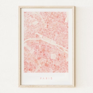 Carte de PARIS peinte à la main, impression aquarelle FRANCE plan d'îlot (impression d'art) cadeau de mariage Décoration parisienne française Voyage européen Art carte murale