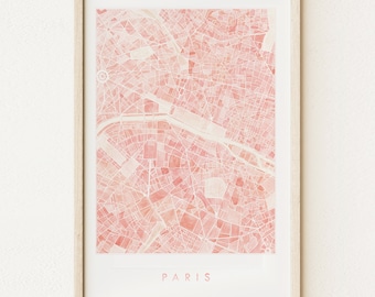PARIS Map Hand Painted Watercolor Print FRANCE City Block Plan (Art Print) Wedding Gift French Parisian Decor European Travel Art Map Wall