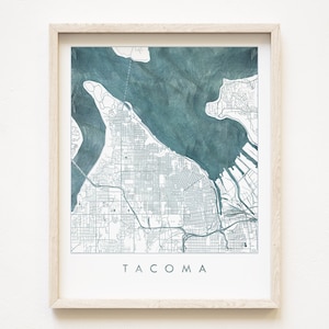 Mapa acuático de TACOMA, WASHINGTON, dibujo de mapa batimétrico (impresión artística), ceremonia de graduación de Puget Sound, regalo de boda en la bahía, decoración de pared del Pacífico Noroeste (PNW)