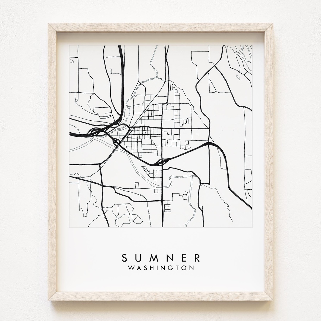 SUMNER Washington Map Street Map Drawing Black and White (art Print ...