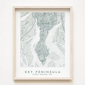 KEY SCHIEREILAND kaart handgetekende topografische kaart WASHINGTON bathymetrische kaart tekening (Art Print) Home cadeau Puget Sound vakantie verhuur decor
