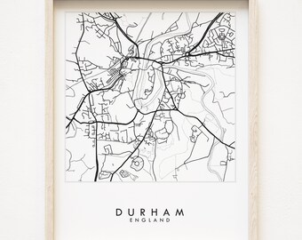 DURHAM Street Map ENGLAND City Map Drawing Black White (Art Print) Durham University Graduation