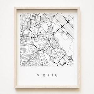 WENEN kaart handgetekende stratenplan OOSTENRIJK stadskaart tekening zwart-wit (Art Print) huwelijksverjaardag cadeau Europese Oostenrijkse reiskunst