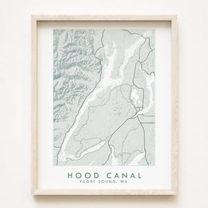 HOOD CANAL Map Hand gezeichnete topographische Karte WASHINGTON Bathymetrische Karte Zeichnung (Kunstdruck) Home Geschenk Puget Sound Urlaub Wohnung Dekor