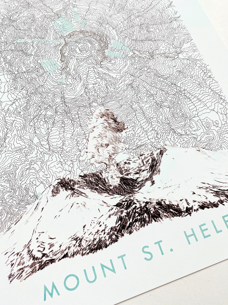 MOUNT ST HELENS Topographic Map and Mountain Sketches Washington (art ...