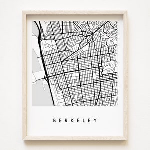 BERKELEY Kalifornien Karte Zeichnung Schwarzweiß (Kunstdruck) Hochzeitstag UC Berkeley Abschlussgeschenk Bay Bereich Wanddekoration