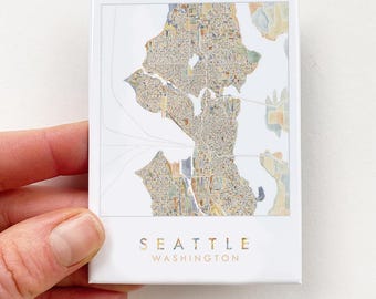 ColorFULL SEATTLE Washington Map Watercolor Painting (MAGNET) Realtor Moving Gift Wedding Favor Puget Sound PNW Refrigerator Decor