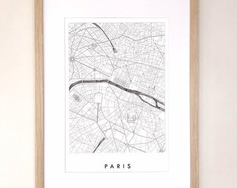 パリ地図 ストリートマップ フランス 市街地図 描画 白黒 (アート