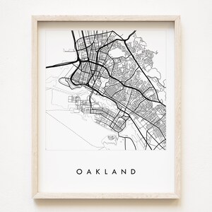 OAKLAND Californië kaart Hand getrokken stratenplan CALIFORNIË kaart tekening zwart wit (Art Print) bruiloft afstuderen reizen makelaar bewegende geschenk