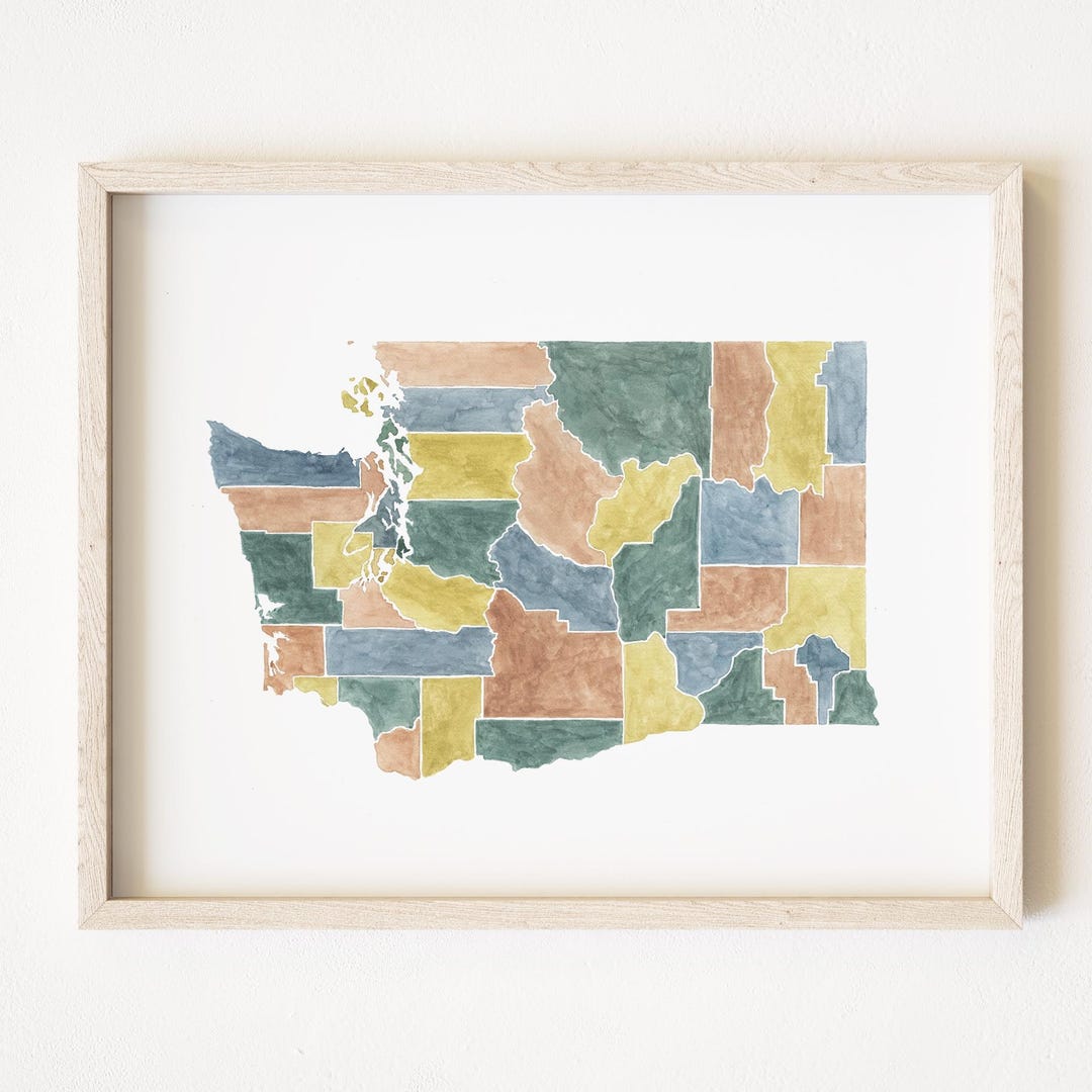 WASHINGTON State Counties Map Watercolor (art Print) Map Wall ...