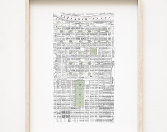 old SAVANNAH MAP 1902 (Art Print) Hand-drawn Georgia Historic City Map Wedding Anniversary Moving Realtor Gift Savannah Forsyth Park Plan