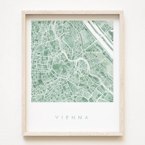 WENEN kaart handgeschilderde aquarel kaart afdrukken OOSTENRIJK City Block Plan (Art Print) verjaardag bruiloft afstuderen cadeau Alpine European Travel