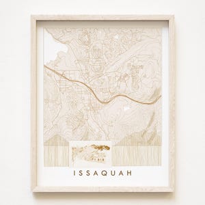ISSAQUAH kaart handgetekende topografische kaart WASHINGTON kaart tekening (Art Print) makelaar thuis bruiloft Grad cadeau Cougar berg Issaquah Alpen