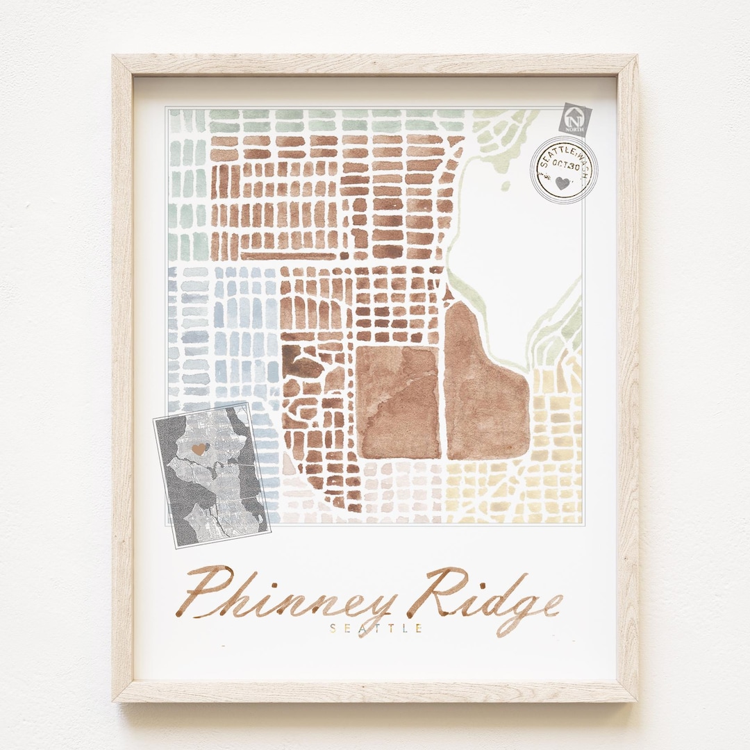 PHINNEY RIDGE Seattle Neighborhood Map Watercolor Print WASHINGTON City