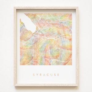 Mapa del arco iris del orgullo de SYRACUSE, Mapa lavado con acuarela, Impresión de mapa de ciudad queer (Impresión artística), Mapa de pared de regalo de aniversario de boda de graduación de Nueva York