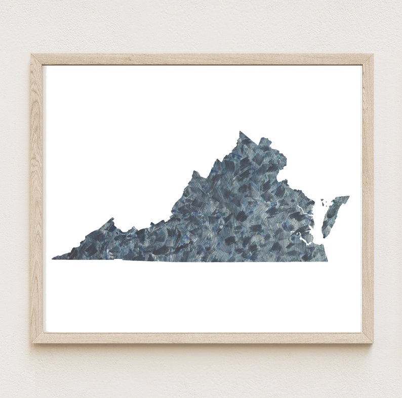 VIRGINIA State Map Urban Fabric Watercolor Texture Painting Art Print Map Wall Graduation Wedding Anniversary Realtor Moving Gift Waves