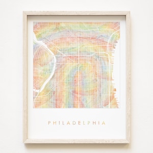 PHILADELPHIA Orgullo Arco Iris Mapa Acuarela Impresión Plan de la Ciudad (Impresión de Arte) Templo de Pensilvania Drexel UArts Universidad Graduación Agente de Bienes Raíces de Bodas