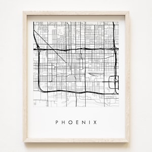 Carte de PHOENIX, carte des rues de l'Arizona, dessin en noir et blanc (impression d'art) Remise des diplômes, anniversaire de mariage, agent immobilier, cadeau de déménagement
