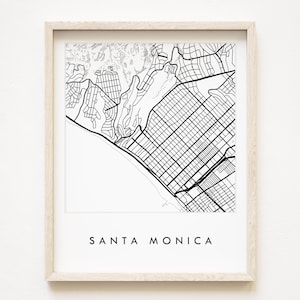 サンタモニカ地図 ストリートマップ カリフォルニア市街地図 描画 白黒 (アートプリント) 結婚記念日 不動産業者 引っ越し祝い 壁飾り