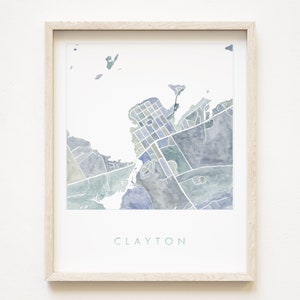 Carte CLAYTON New York, impression aquarelle, plan d'îlot (impression d'art) agent immobilier de mariage cadeau de déménagement fleuve Saint-Laurent mille-îles décoration murale