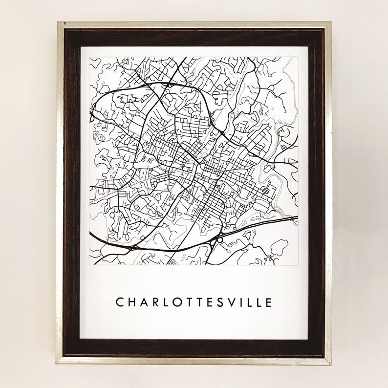 Charlottesville Virginia Map Street Map Drawing Black And Etsy