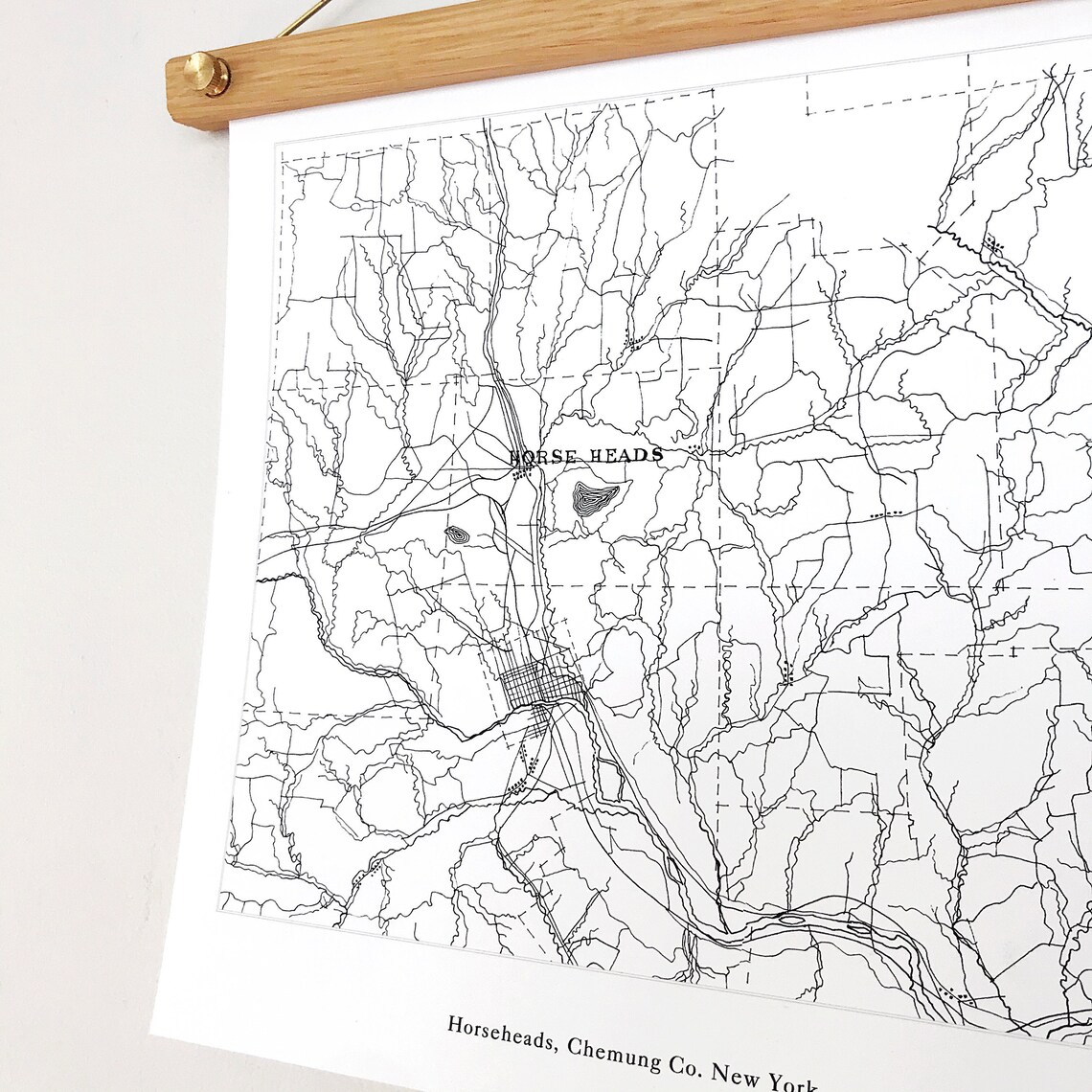 HORSEHEADS New York Map Drawing Black and White Art Print Etsy