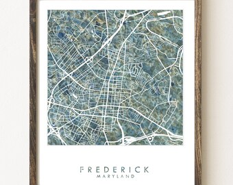 FREDERICK Maryland Map Urban Fabric Watercolor Texture Painting MARYLAND City Plan (Art Print) Wedding Realtor Moving Gift River