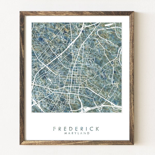 FREDERICK Maryland Map Urban Fabric Watercolor Texture Painting MARYLAND City Plan (Art Print) Wedding Realtor Moving Gift River