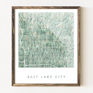 SALT LAKE stadskaart stedelijke stof aquarel textuur schilderij UTAH stadsplan (Art Print) reizen huwelijksverjaardag makelaar verplaatsen cadeau gras