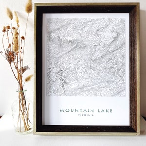 Mountain Lake VIRGINIA Hand Drawn Topographic Map Drawing (Art Print) Trail Hiker Virginia Tech Graduation Wedding Adventurer Map Wall Giles