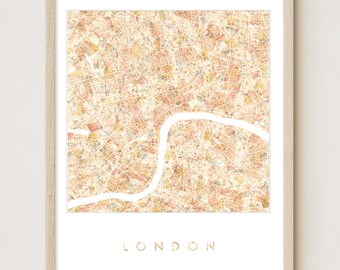 LONDON Map Urban Fabric Watercolor Texture Painting UK England City Plan (Art Print) Travel Wedding Anniversary Realtor Moving Gift Earth