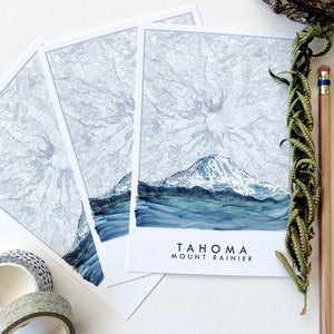 TAHOMA Mount Rainier topografische bergkaart standaard ANSICHTKAART Seattle Tacoma bruiloft gunst swag PNW reiscadeau penvriend National Park