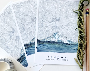 Carte topographique de montagne TAHOMA Mount Rainier CARTE POSTALE Standard Seattle Tacoma faveur de mariage Butin PNW cadeau de voyage Penpal National Park
