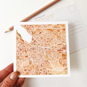 SYRACUSE NY aquarel kaart ANSICHTKAART New York "seconden" stadsplattegrond blok plan bruiloft makelaar afstuderen verhuizen cadeau penvriend