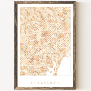 BARCELONA Karte Urban Stoff Aquarell Textur Malerei SPANIEN Stadt Karte (Kunstdruck) Hochzeit Jahrestag Abschluss Reise Makler Geschenk Erde