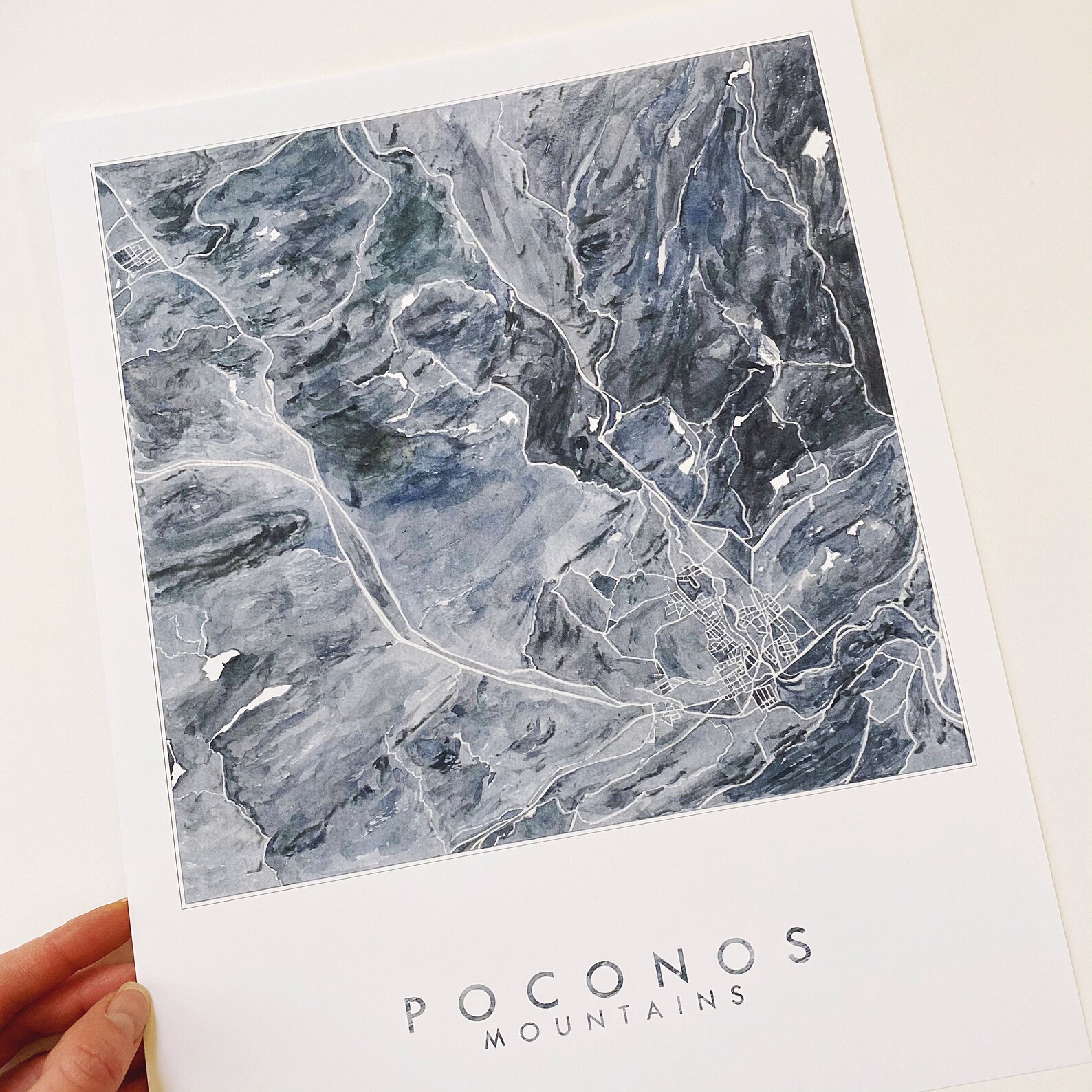 POCONOS Stroudsburg Hand Painted Map Topographical Watercolor Etsy