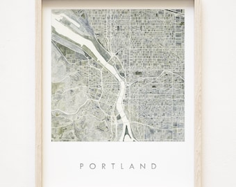 PORTLAND Map Watercolor Print OREGON City Plan (Art Print) Anniversary Wedding University Graduation Realtor Gift PNW Map Wall Decor Gray