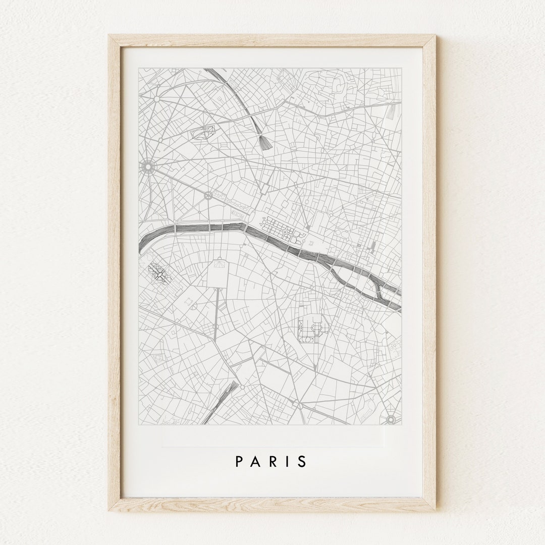 パリ地図 ストリートマップ フランス 市街地図 描画 白黒 (アート