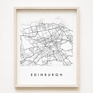 Carte d'ÉDIMBOURG dessiné à la main, carte des rues de l'ÉCOSSE, dessin en noir et blanc (impression d'art) cadeau d'anniversaire de mariage, carte de voyage écossaise murale