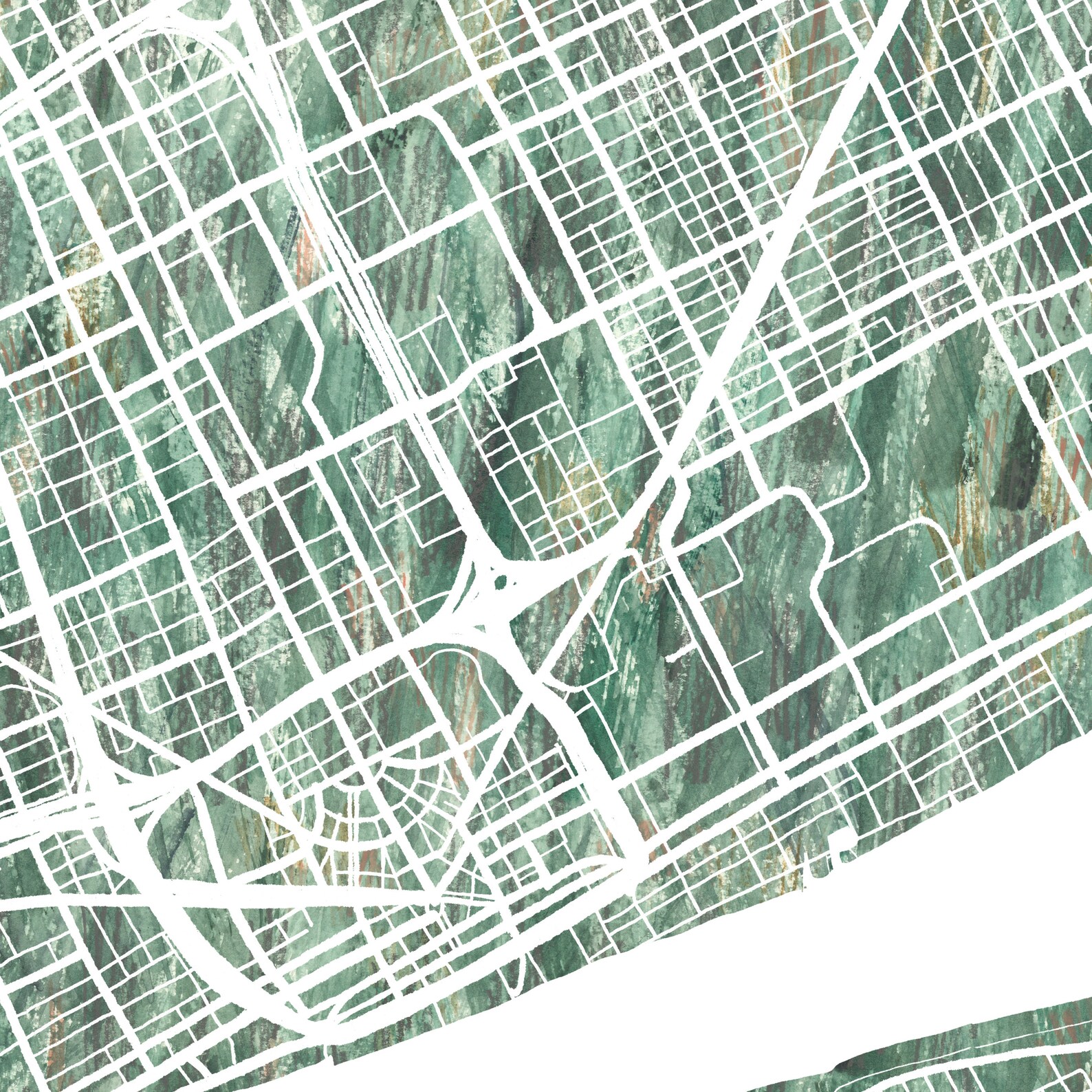 DETROIT Map Urban Fabric Watercolor Texture Painting MICHIGAN City Plan ...