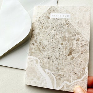 WASHINGTON DC Cartão de agradecimento Mapa da cidade em aquarela Cartão de felicitações dobrado Mapa da cidade Corretor de imóveis Obrigado em movimento Presente do professor Amigo por correspondência